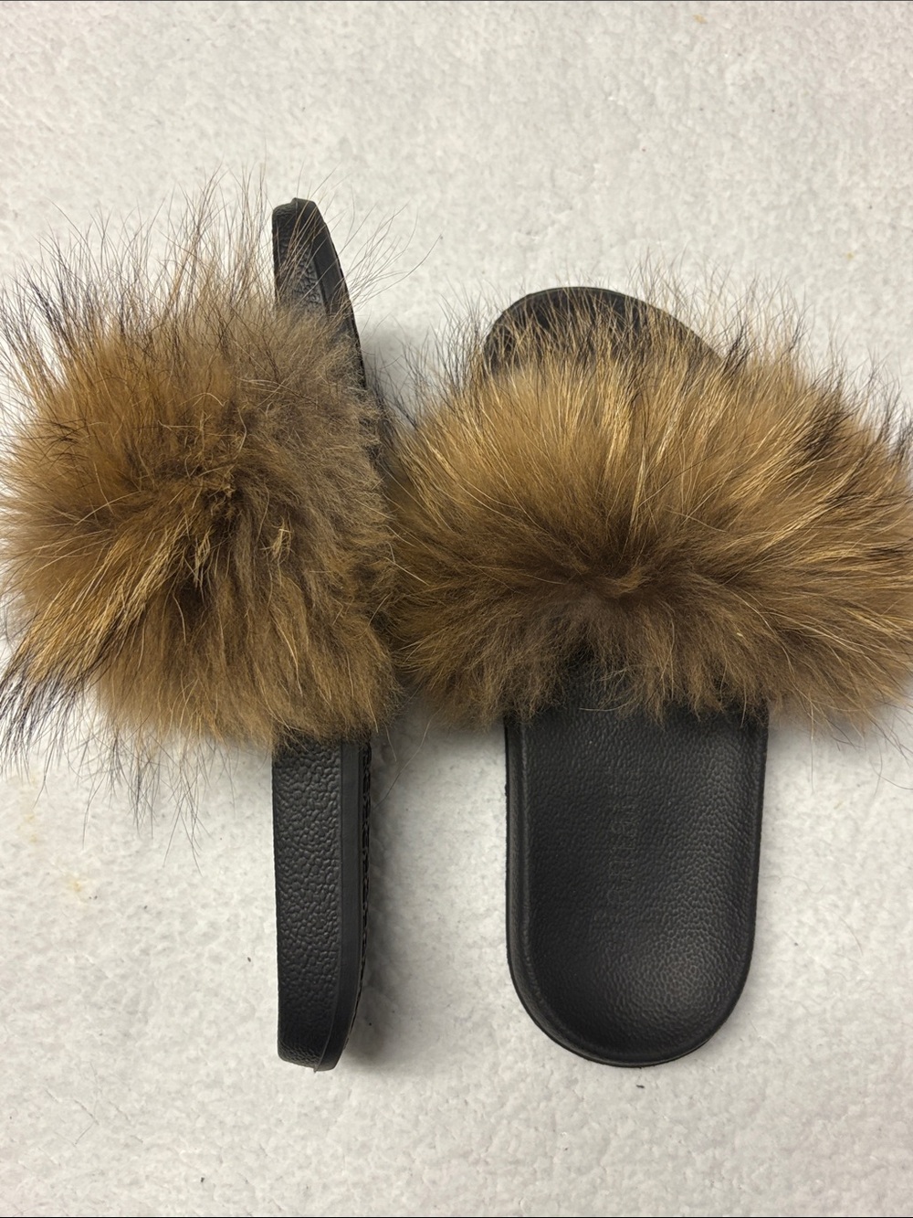 Glamatti size 42-43 fluffy fur slides Sandals in Brown and Black